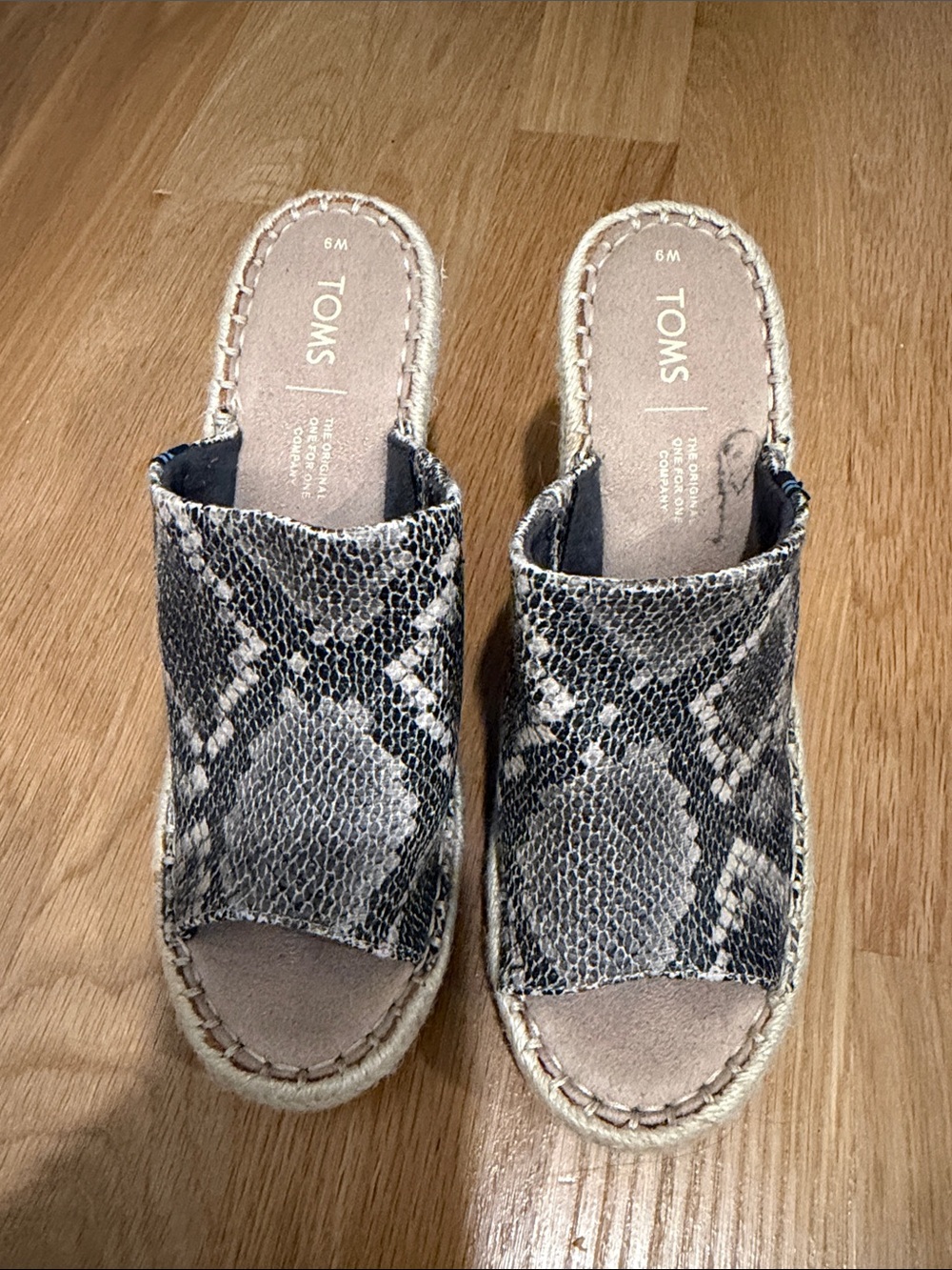 TOMS Snake-Print Slip-On Espadrille Mules in Black and Cream